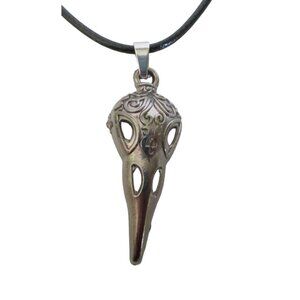 New Raven Skull Pendant Necklace on 18" to 20" Black Cord Gothic Whimsygoth Unis